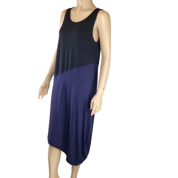 Eileen Fisher Womens Asymmetrical Colorblock Dress Size Small Knit Black &‎ Blue - Picture 8 of 12